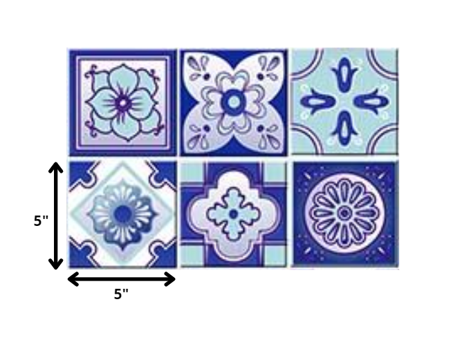 LuxxHomes  4" X 4" Vintage Turq Blue And White Peel And Stick Removable Tiles