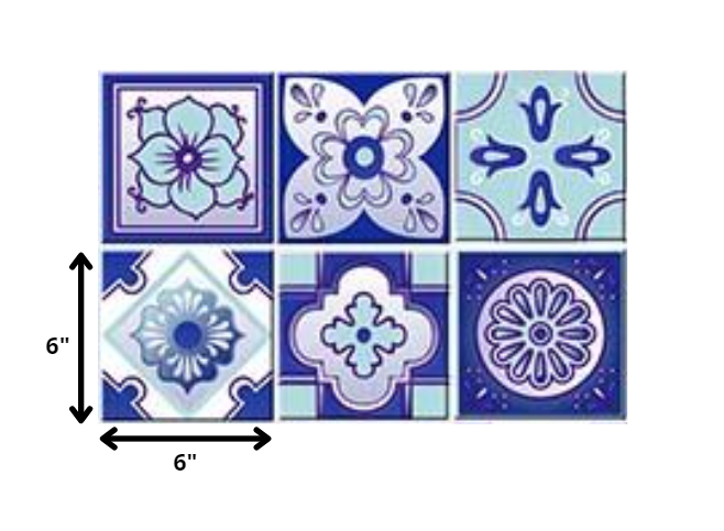 LuxxHomes  4" X 4" Vintage Turq Blue And White Peel And Stick Removable Tiles