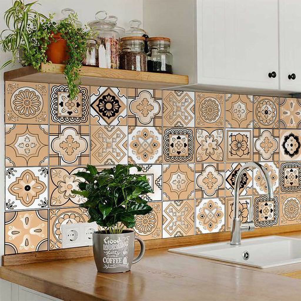 LuxxHomes  4" X 4" Shades Of Taupe Mosaic Peel And Stick Removable Tiles