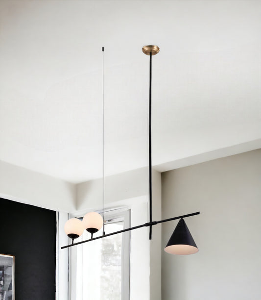 Black Kitchen Island Three Light Metal Chandelier With Black and White Shades