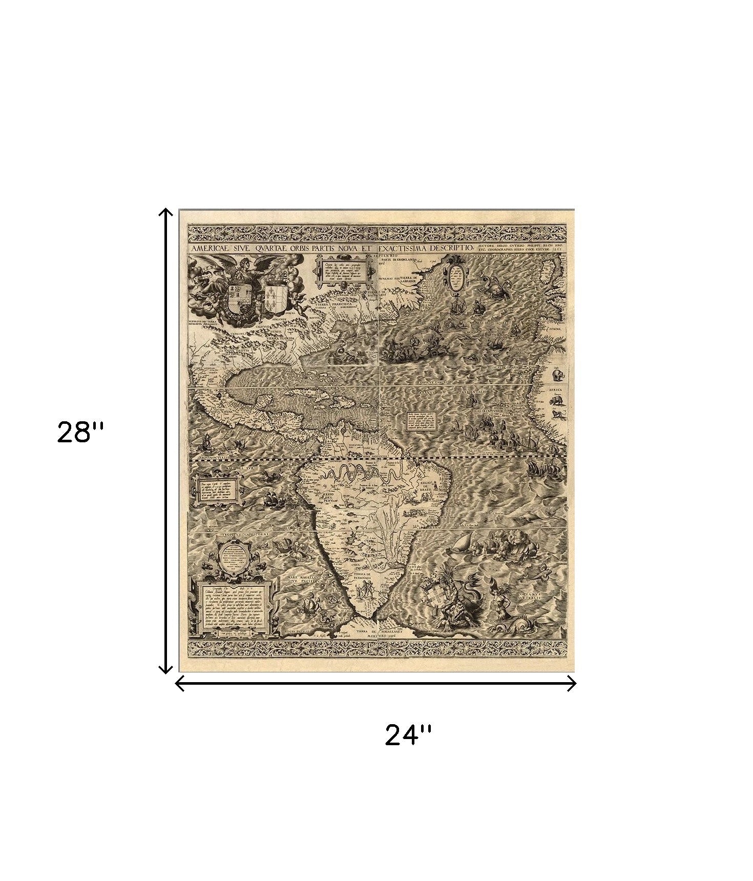 Vintage 1562 Map Of Early Americas Unframed Print Wall Art