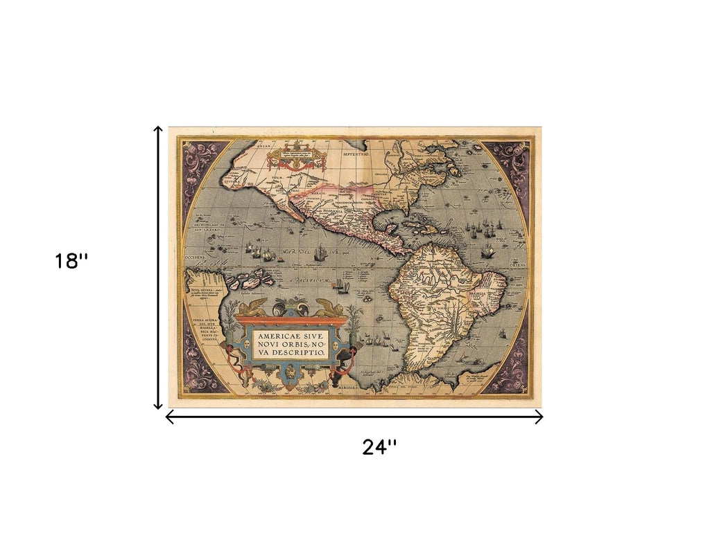 Vintage 1598 Map Of The Americas Unframed Print Wall Art