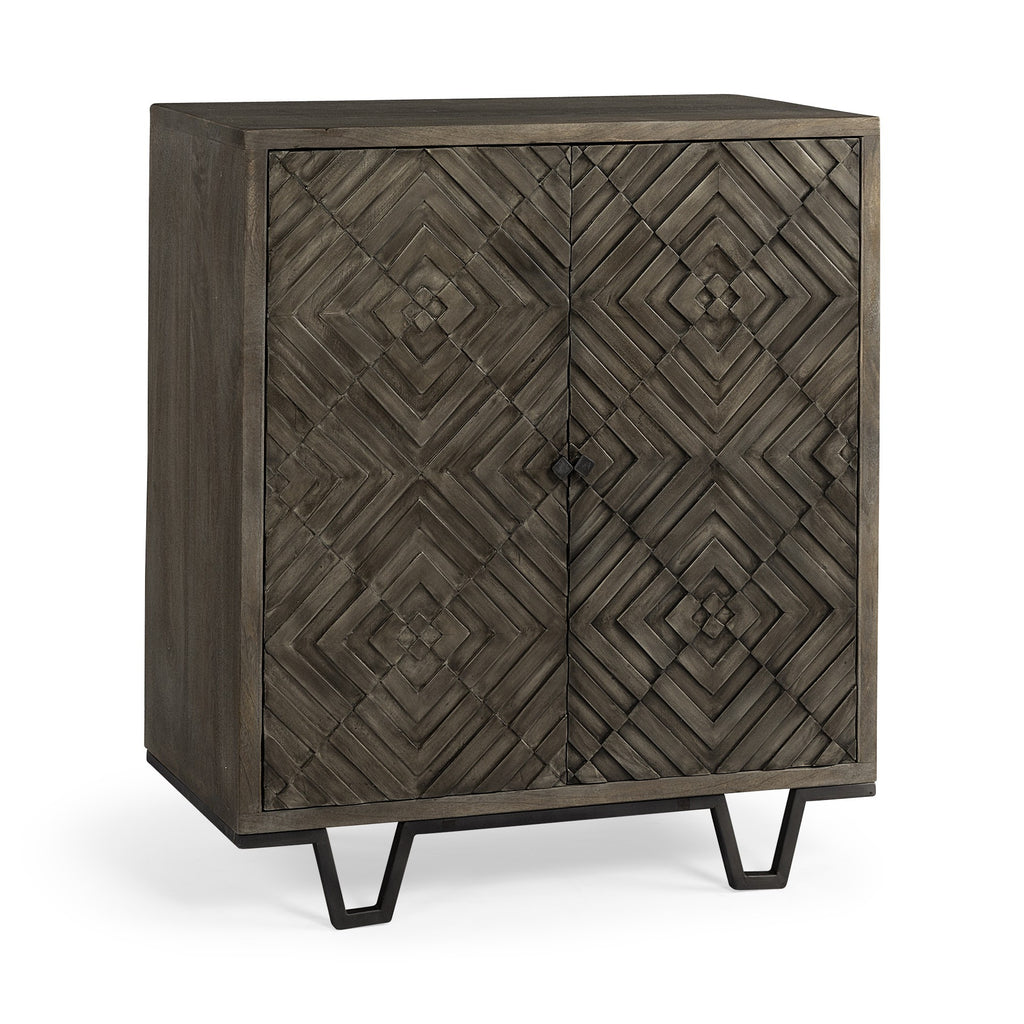 16" Black and Dark Brown Accent Cabinet With One Shelf