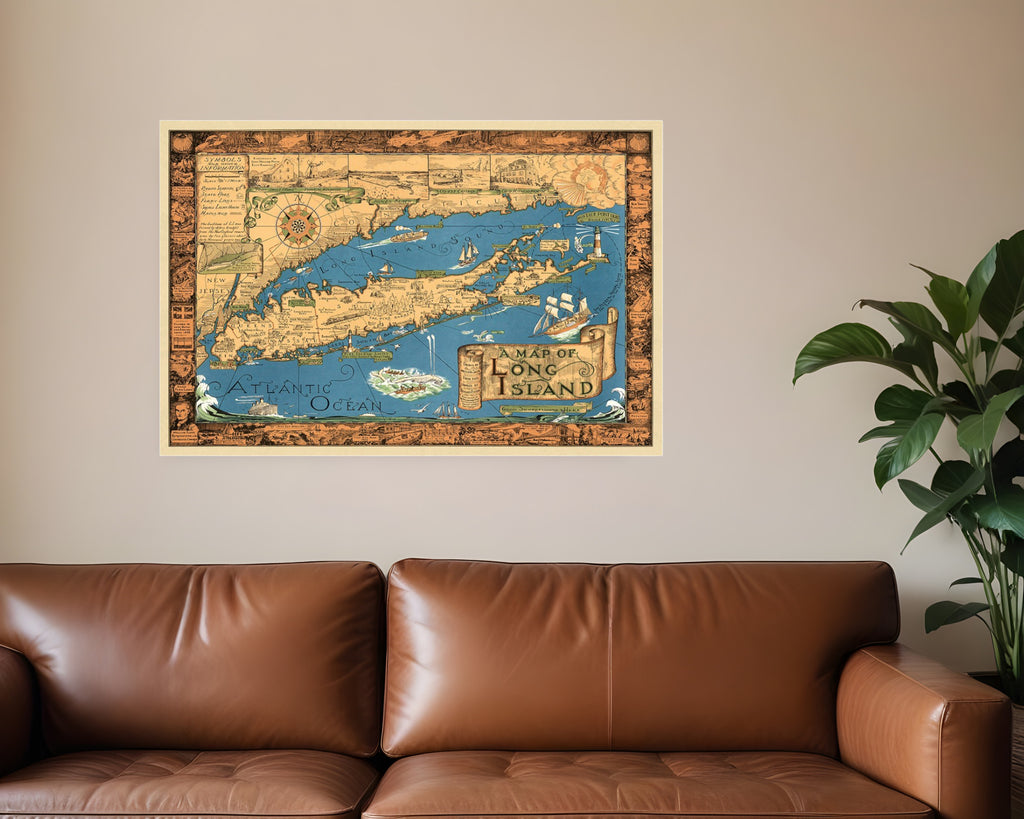 Vintage 1933 Map Of Long Island Unframed Print Wall Art