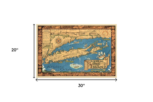 Vintage 1933 Map Of Long Island Unframed Print Wall Art