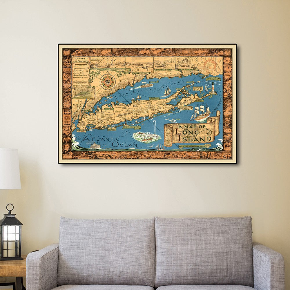 Vintage 1933 Map Of Long Island Unframed Print Wall Art