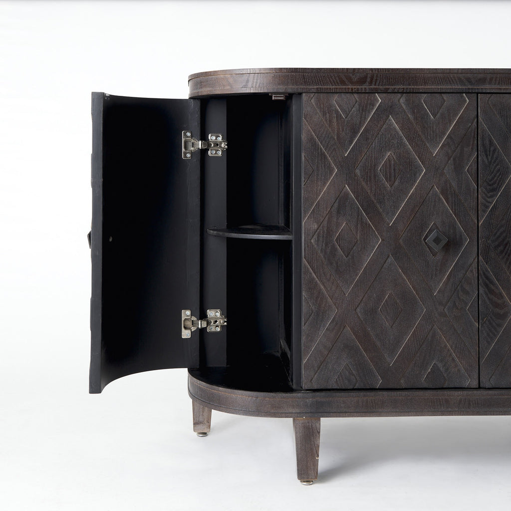 Curved Dark Brown Diamond Pattern Four Door Cabinet