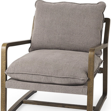 34" Gray And Brown Fabric Lounge Chair