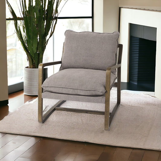 34" Gray And Brown Fabric Lounge Chair