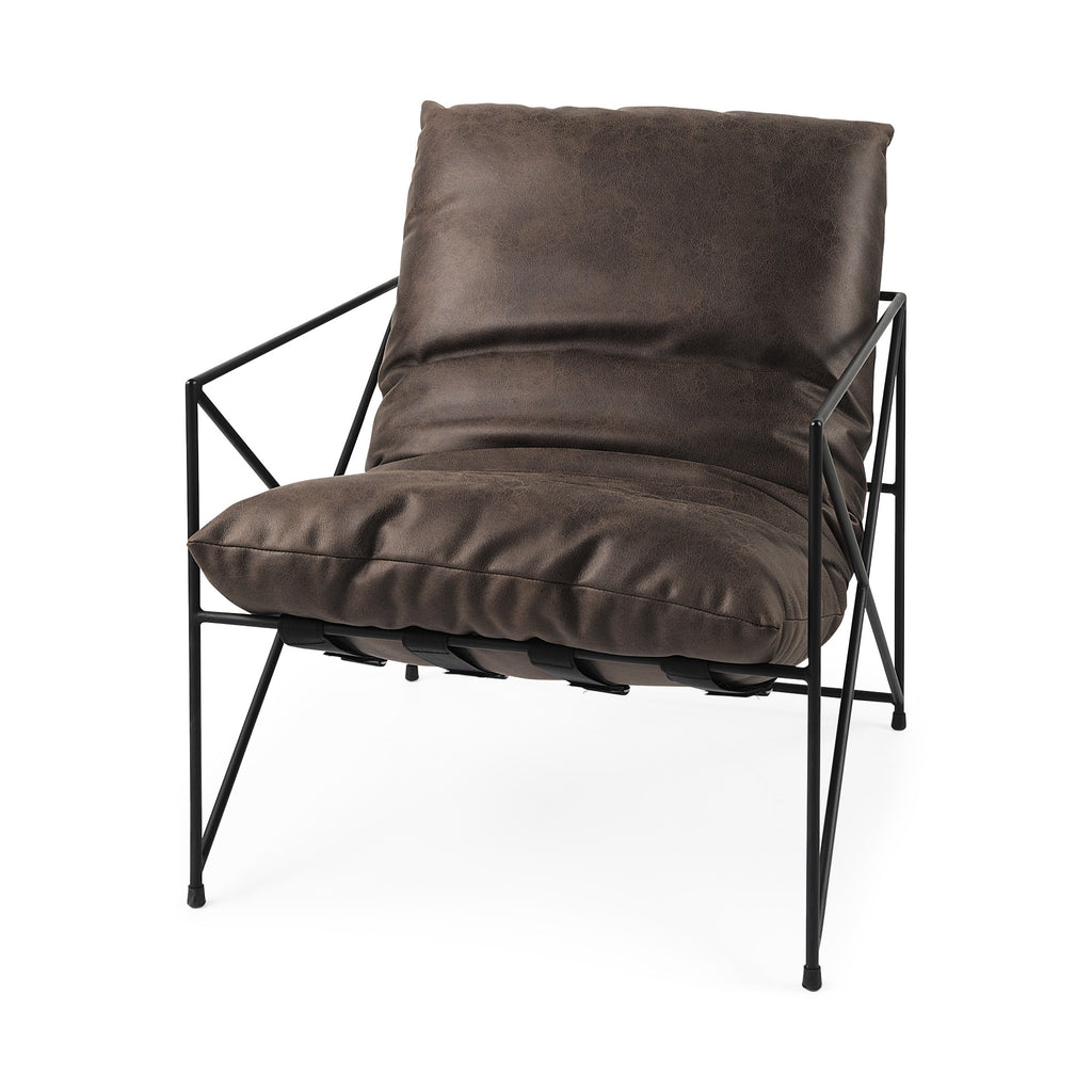 Black Faux Leather Contemporary Metal Chair