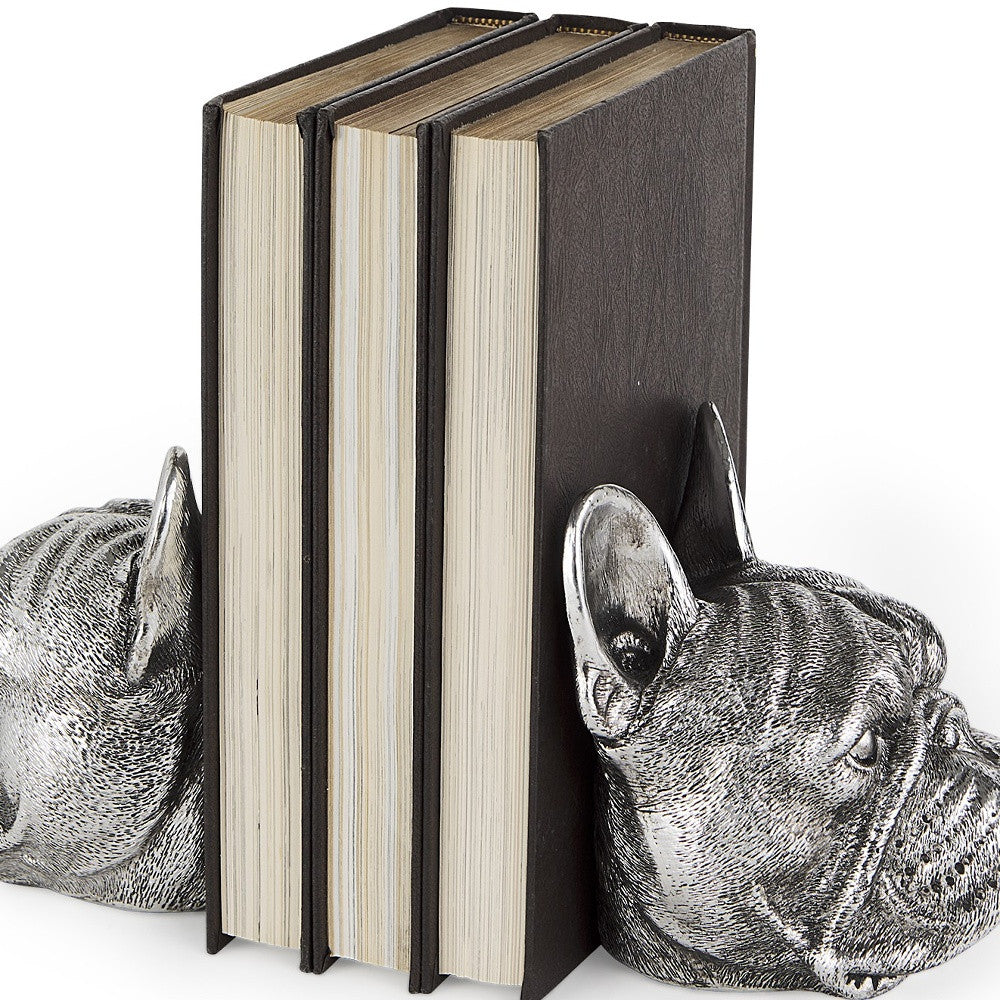 Antiqued Silver Pug Shaped Bookends