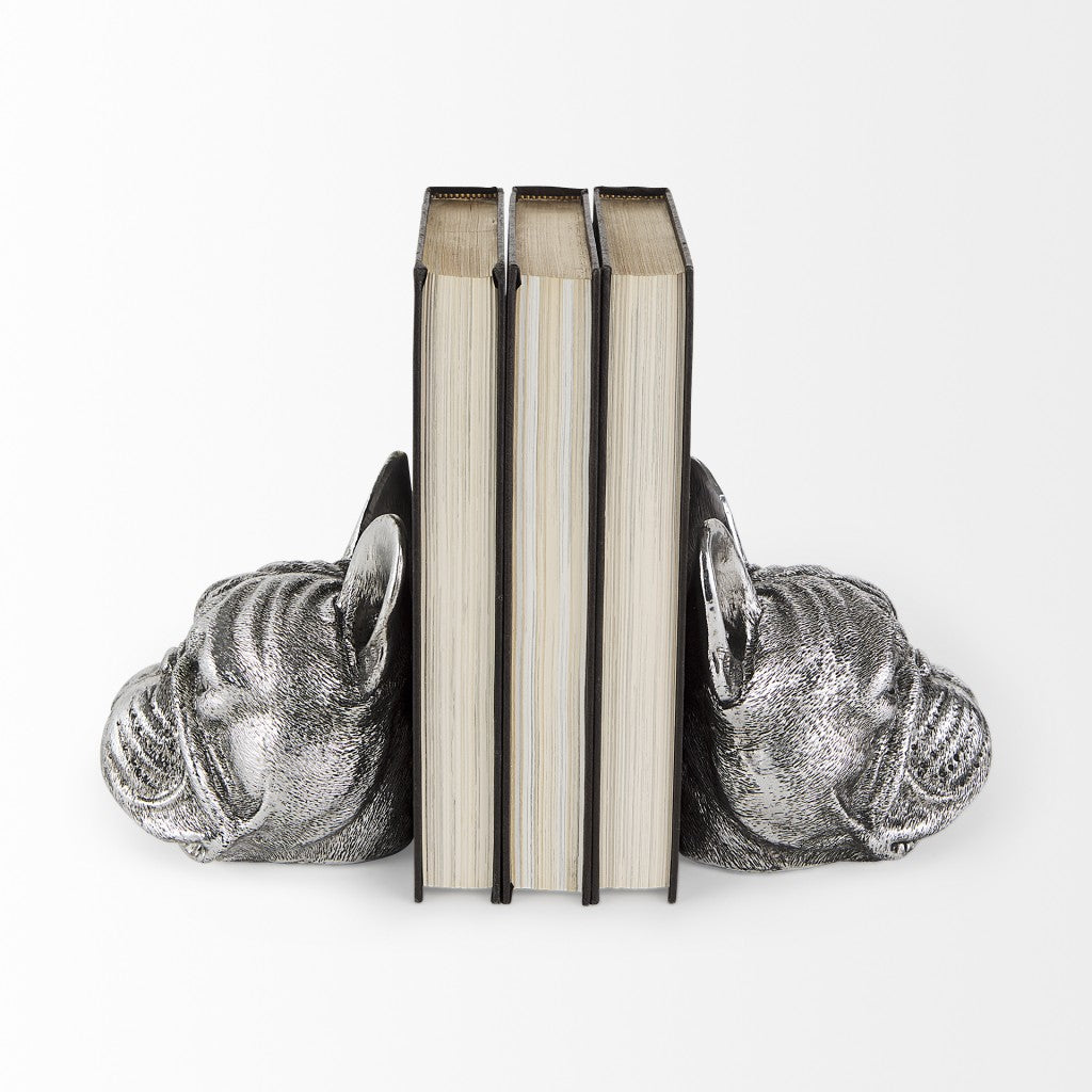 Antiqued Silver Pug Shaped Bookends