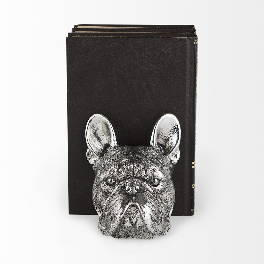 Antiqued Silver Pug Shaped Bookends