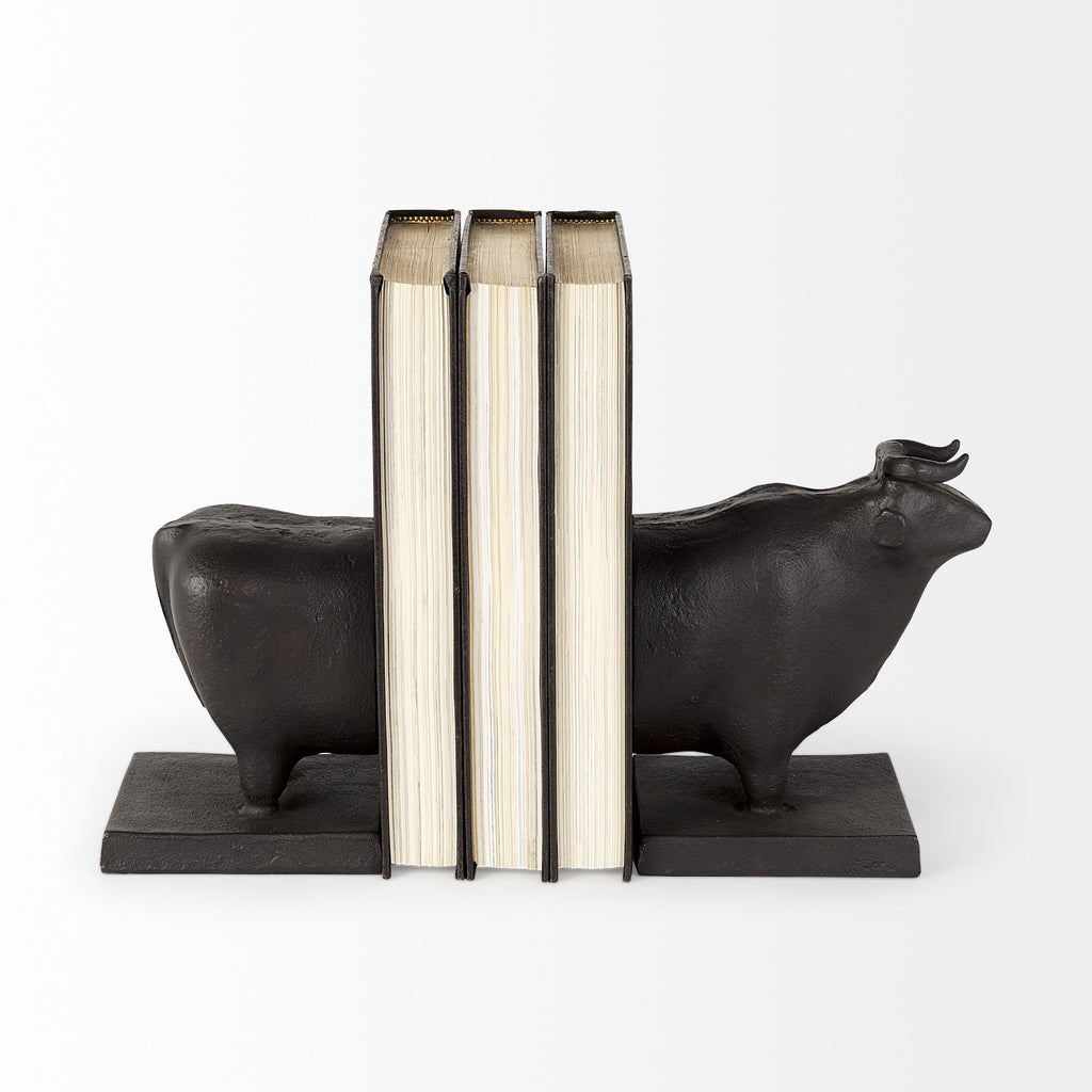 Black Cast Aluminum Bull Bookends