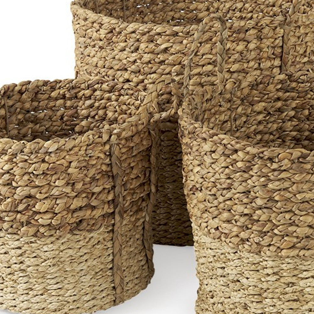 Set Of Three Two Tone Wicker Storage Baskets