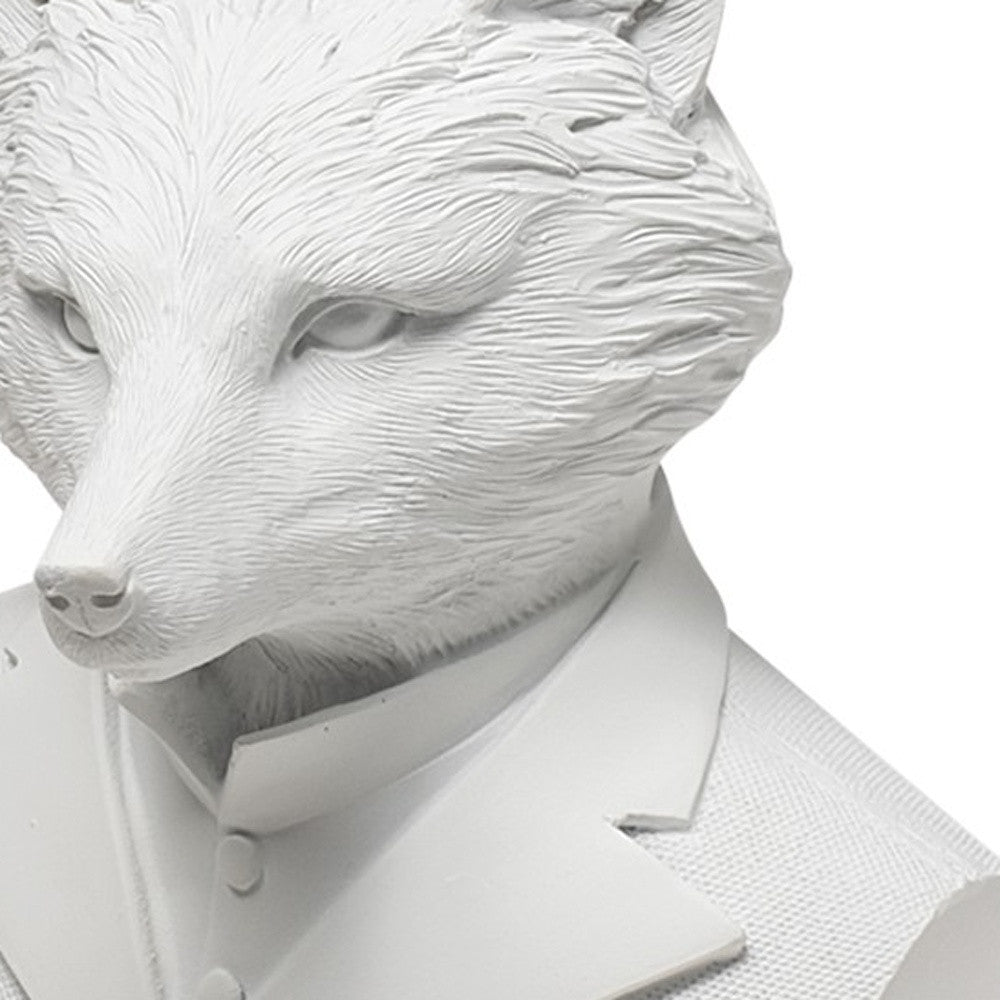 13" White Resin Fox Bust Tabletop Sculpture