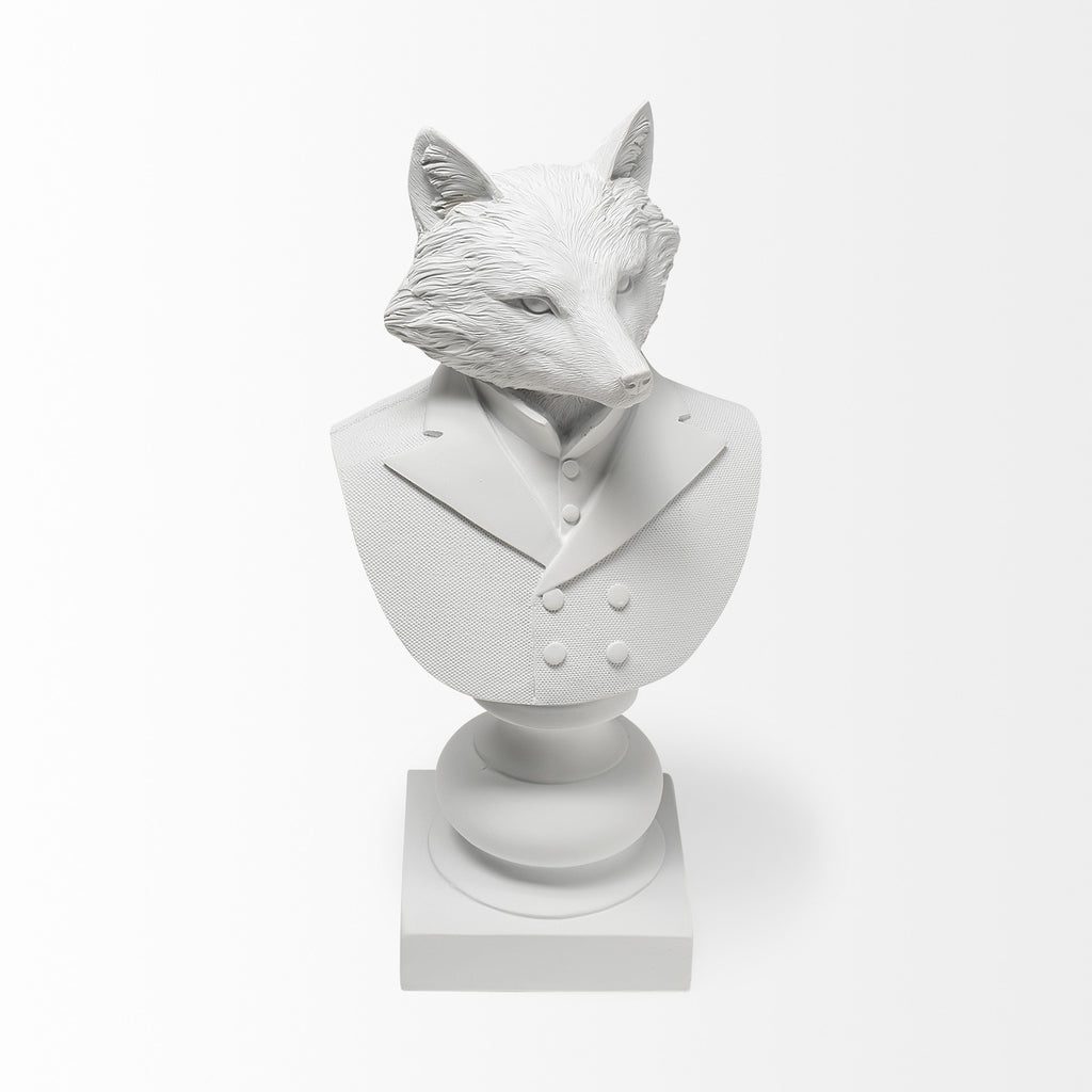 13" White Resin Fox Bust Tabletop Sculpture