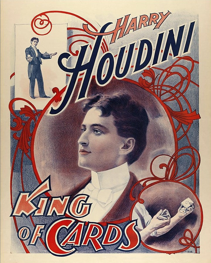 30" X 24" Houdini King Of Cards Vintage Magic Poster Wall Art