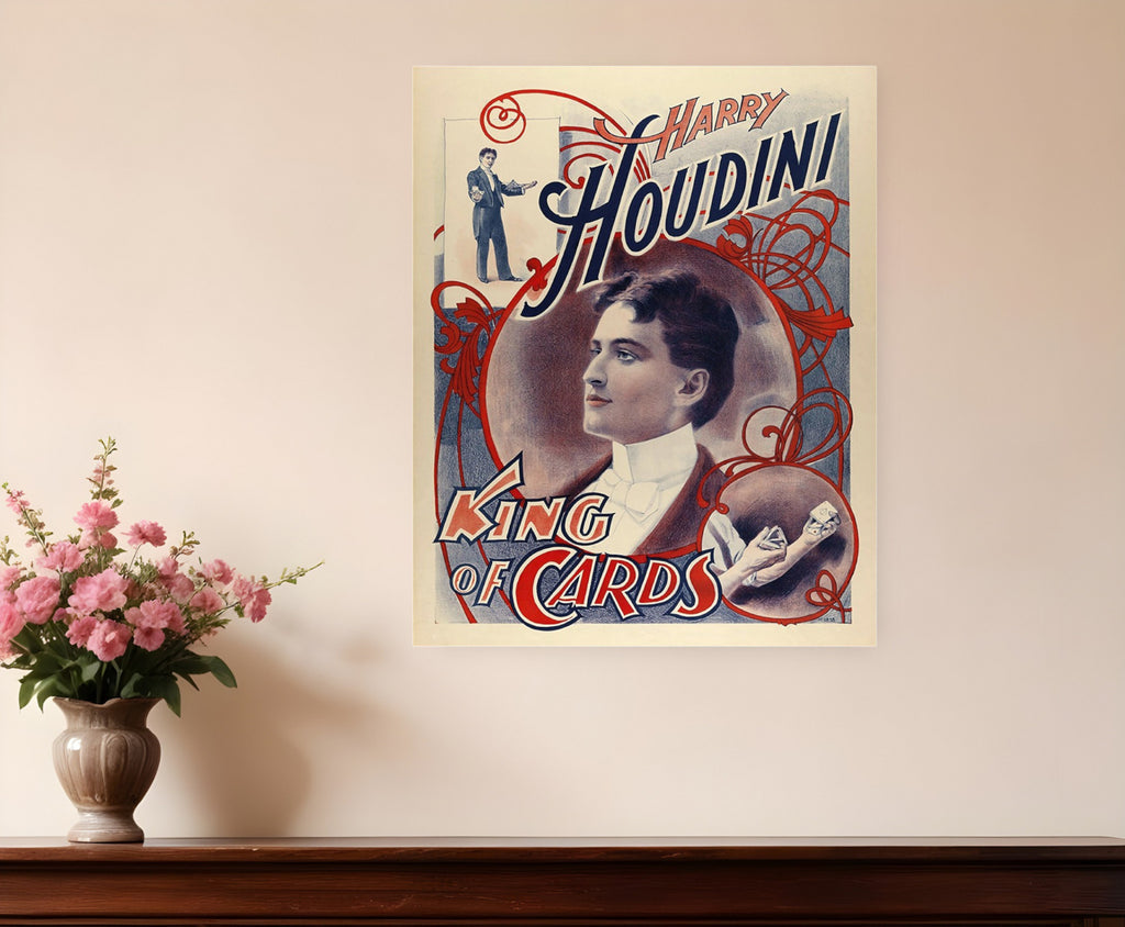 30" X 24" Houdini King Of Cards Vintage Magic Poster Wall Art