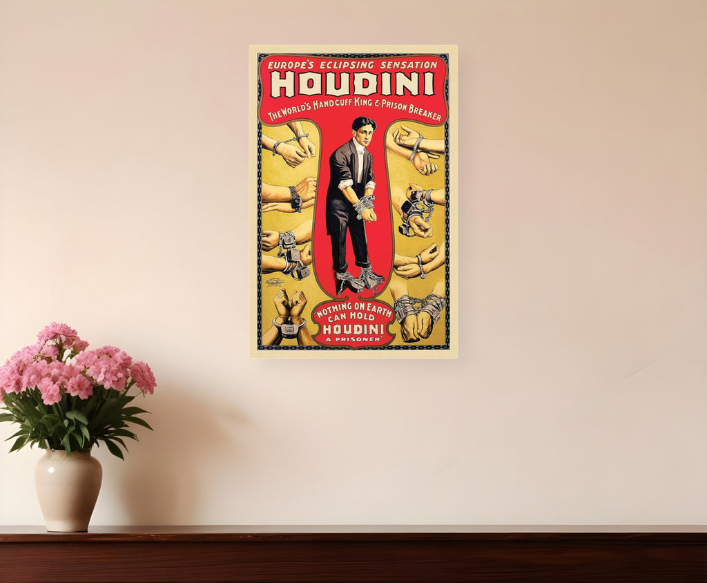 24" X 36" Houdini Handcuff King Vintage Magic Poster Wall Art