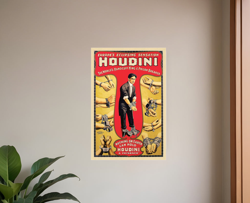 24" X 36" Houdini Handcuff King Vintage Magic Poster Wall Art