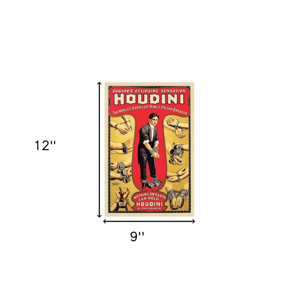 24" X 36" Houdini Handcuff King Vintage Magic Poster Wall Art