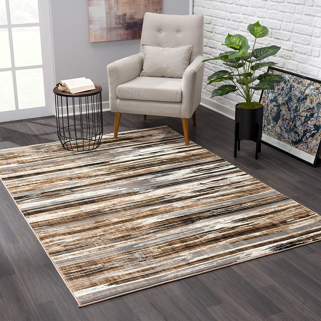 10' Beige Brown and Gray Abstract Runner Rug