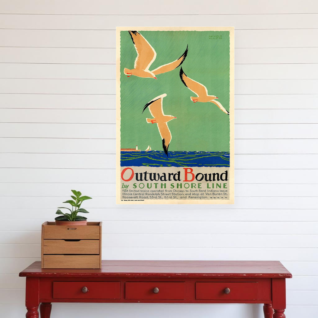 24" X 36" Birds Over Lake Michigan C1929 Vintage Travel Poster Wall Art