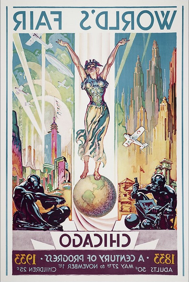 Vintage 1933 Chicago Worlds Fair Unframed Print Wall Art