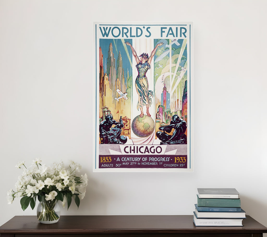 Vintage 1933 Chicago Worlds Fair Unframed Print Wall Art