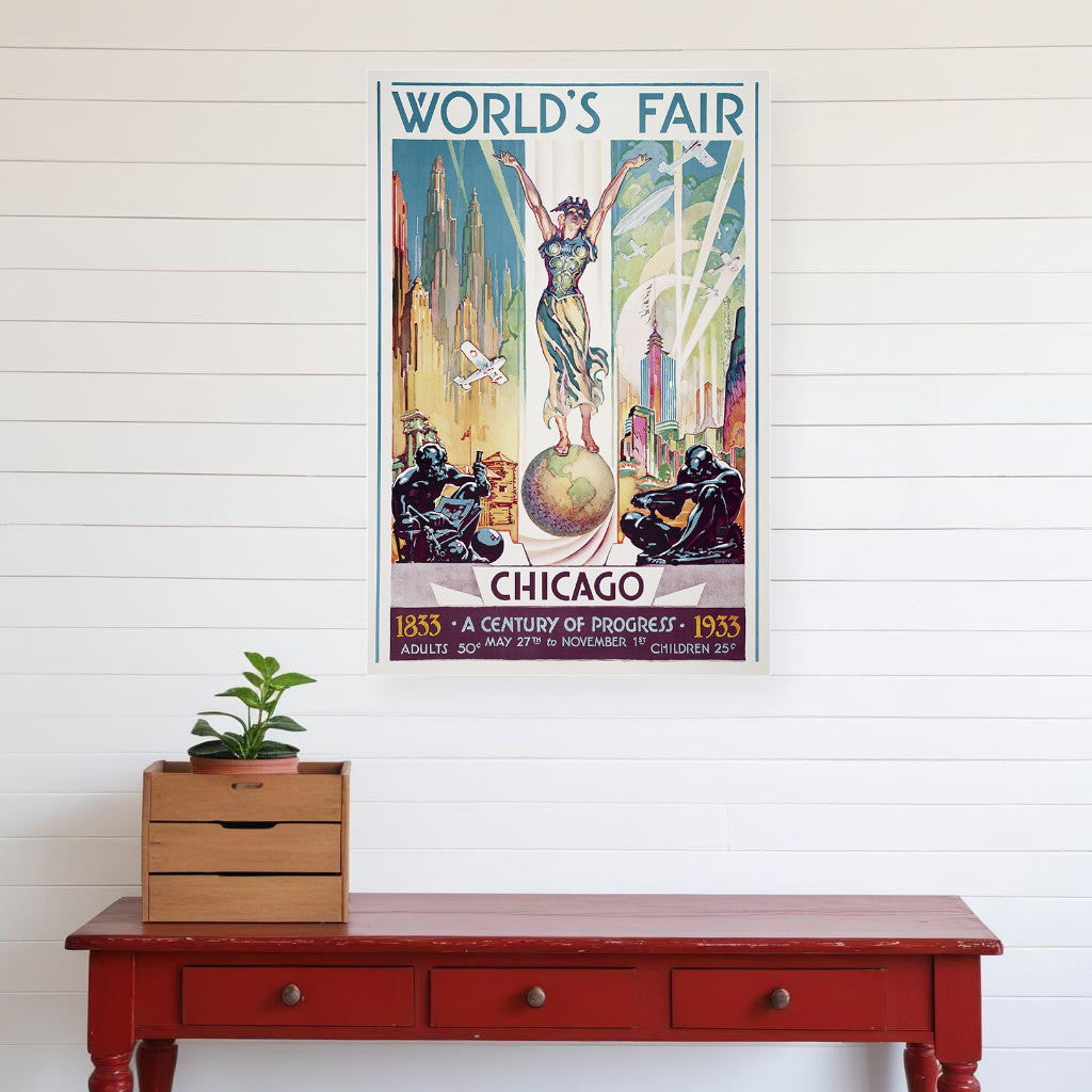 Vintage 1933 Chicago Worlds Fair Unframed Print Wall Art