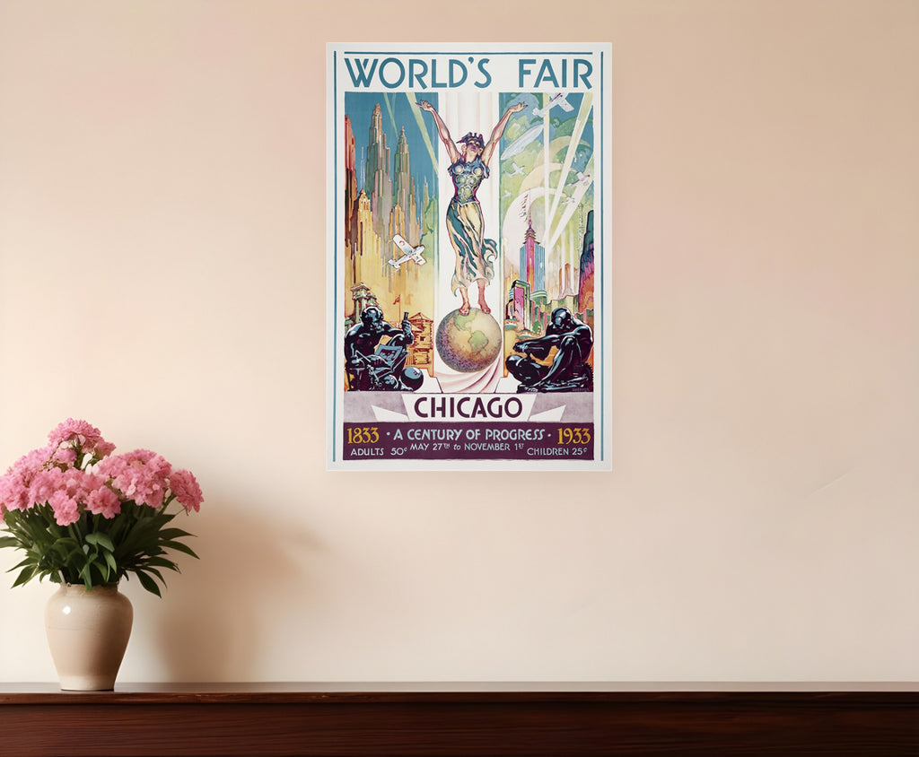 Vintage 1933 Chicago Worlds Fair Unframed Print Wall Art