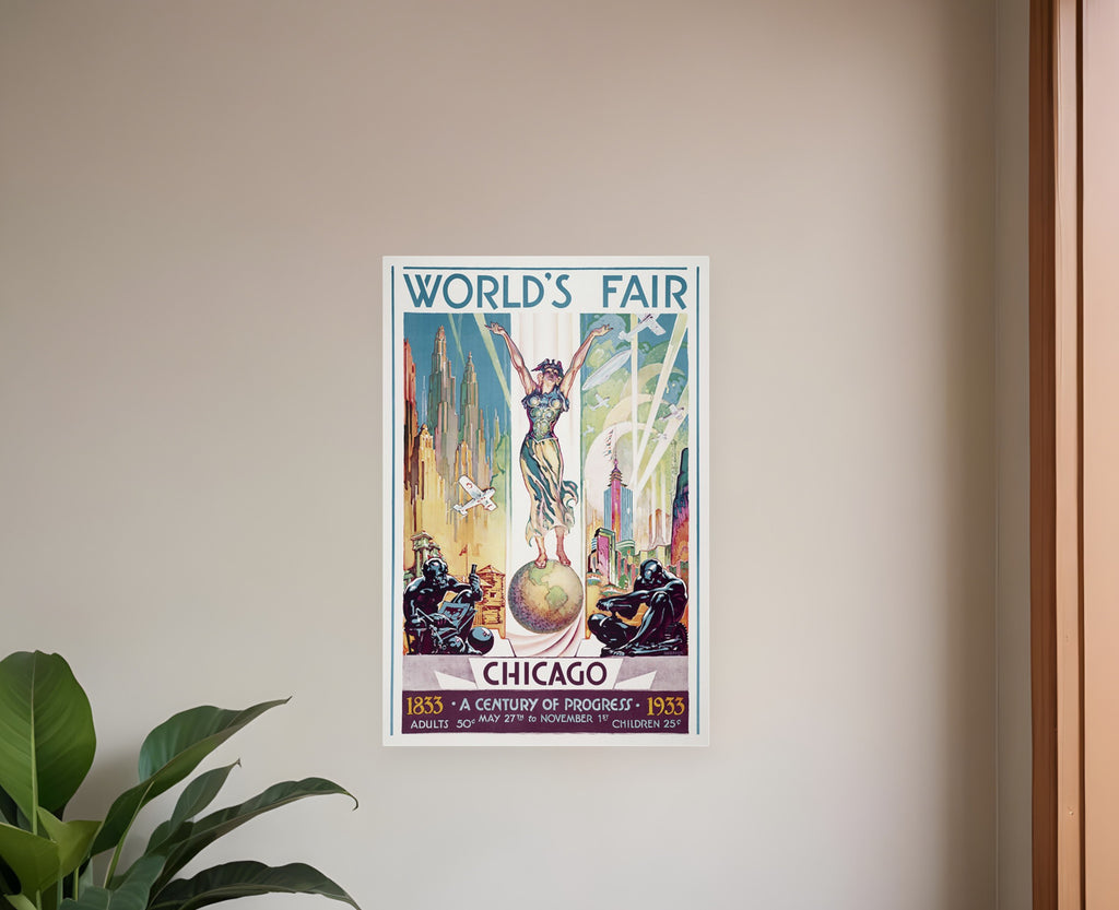 Vintage 1933 Chicago Worlds Fair Unframed Print Wall Art