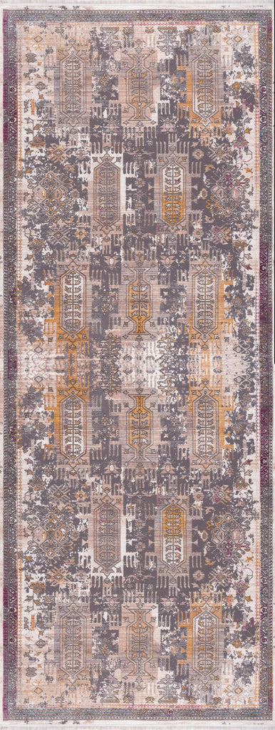 10' Runner Gray and Ivory Oriental Power Loom Runner Rug