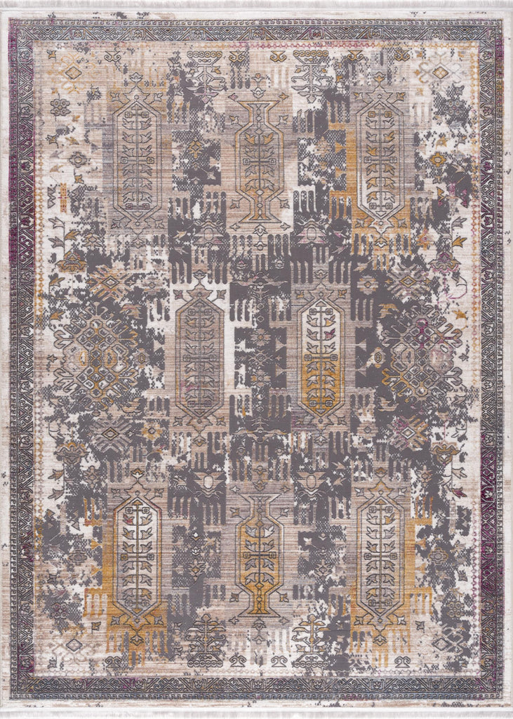 10' Runner Gray and Ivory Oriental Power Loom Runner Rug