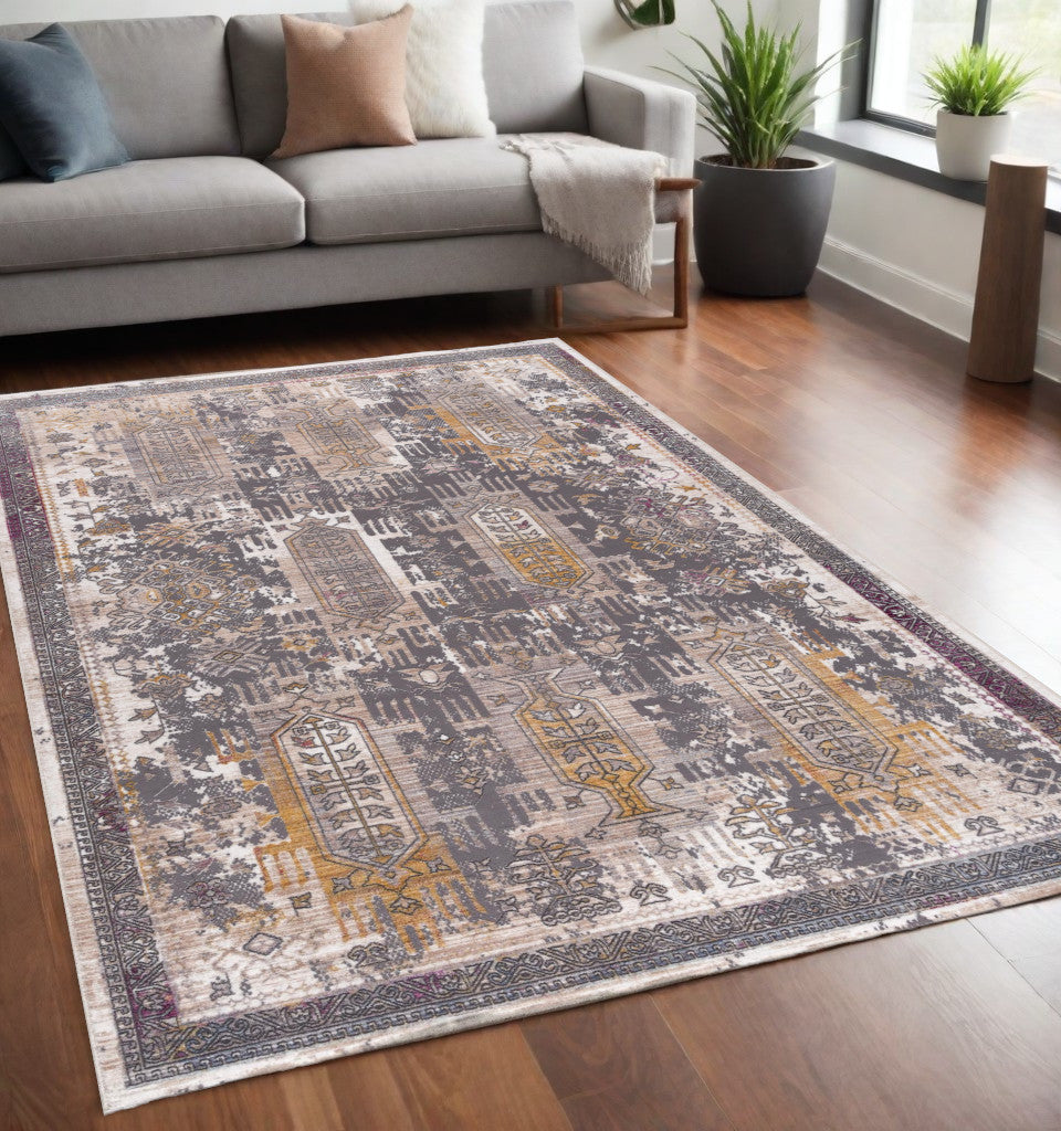 10' Runner Gray and Ivory Oriental Power Loom Runner Rug