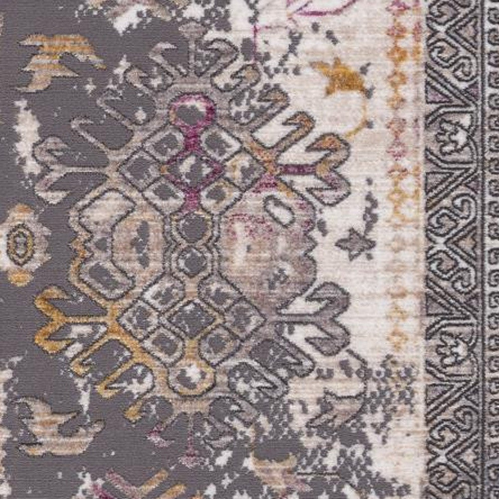 10' Runner Gray and Ivory Oriental Power Loom Runner Rug