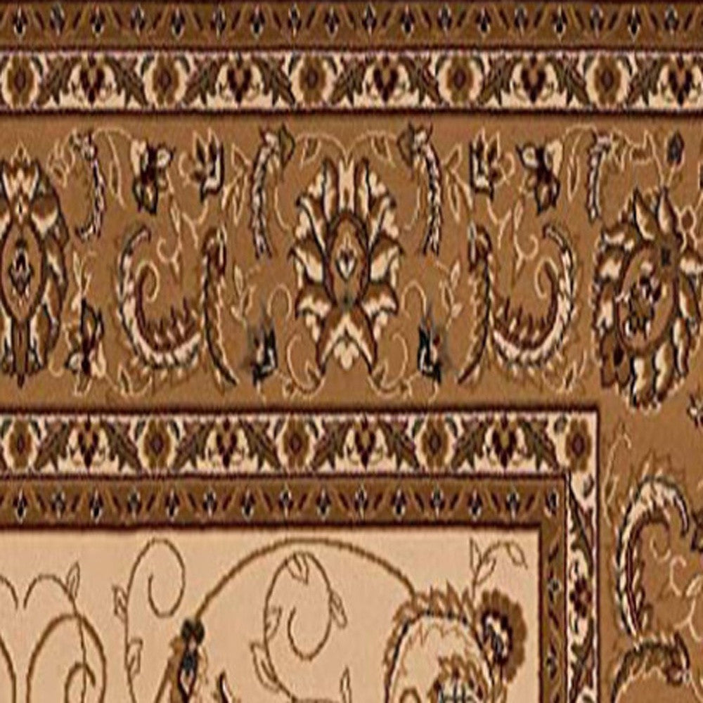 10' Runner Beige and Ivory Oriental Power Loom Runner Rug