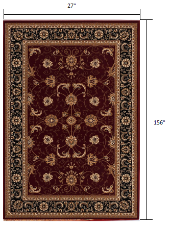 10' Runner Red and Black Oriental Power Loom Runner Rug