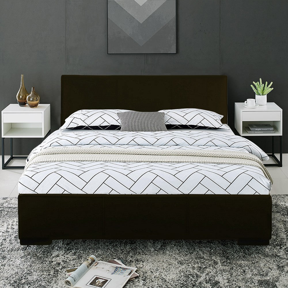 Black Solid and Manufactured Wood Twin Upholstered Faux Leather Bed Frame