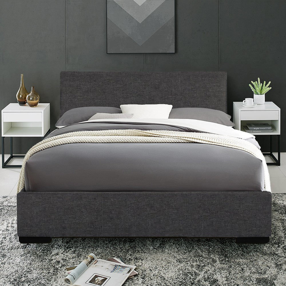 Black Solid and Manufactured Wood Twin Upholstered Faux Leather Bed Frame