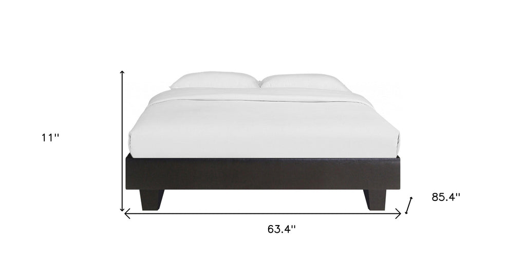 Black Solid and Manufactured Wood Queen Upholstered Faux Leather Bed Frame