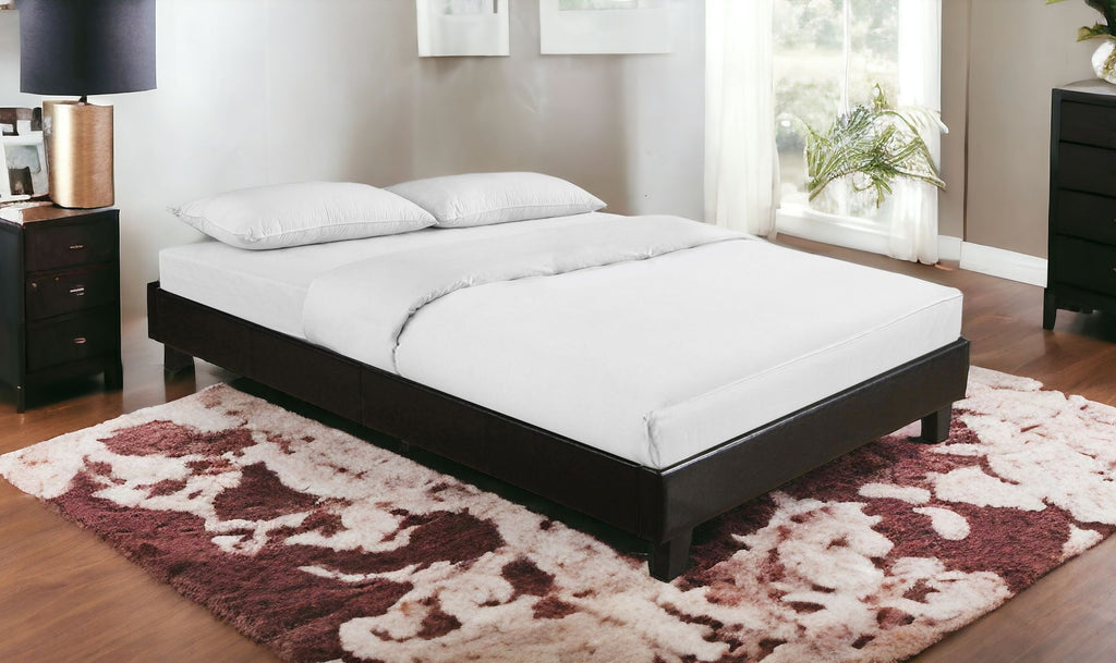 Black Solid and Manufactured Wood Queen Upholstered Faux Leather Bed Frame