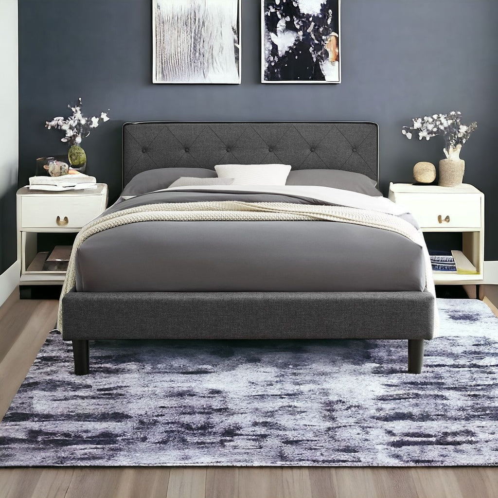 Gray Solid and Manufactured Wood Queen Upholstered Polyester Blend Bed Frame