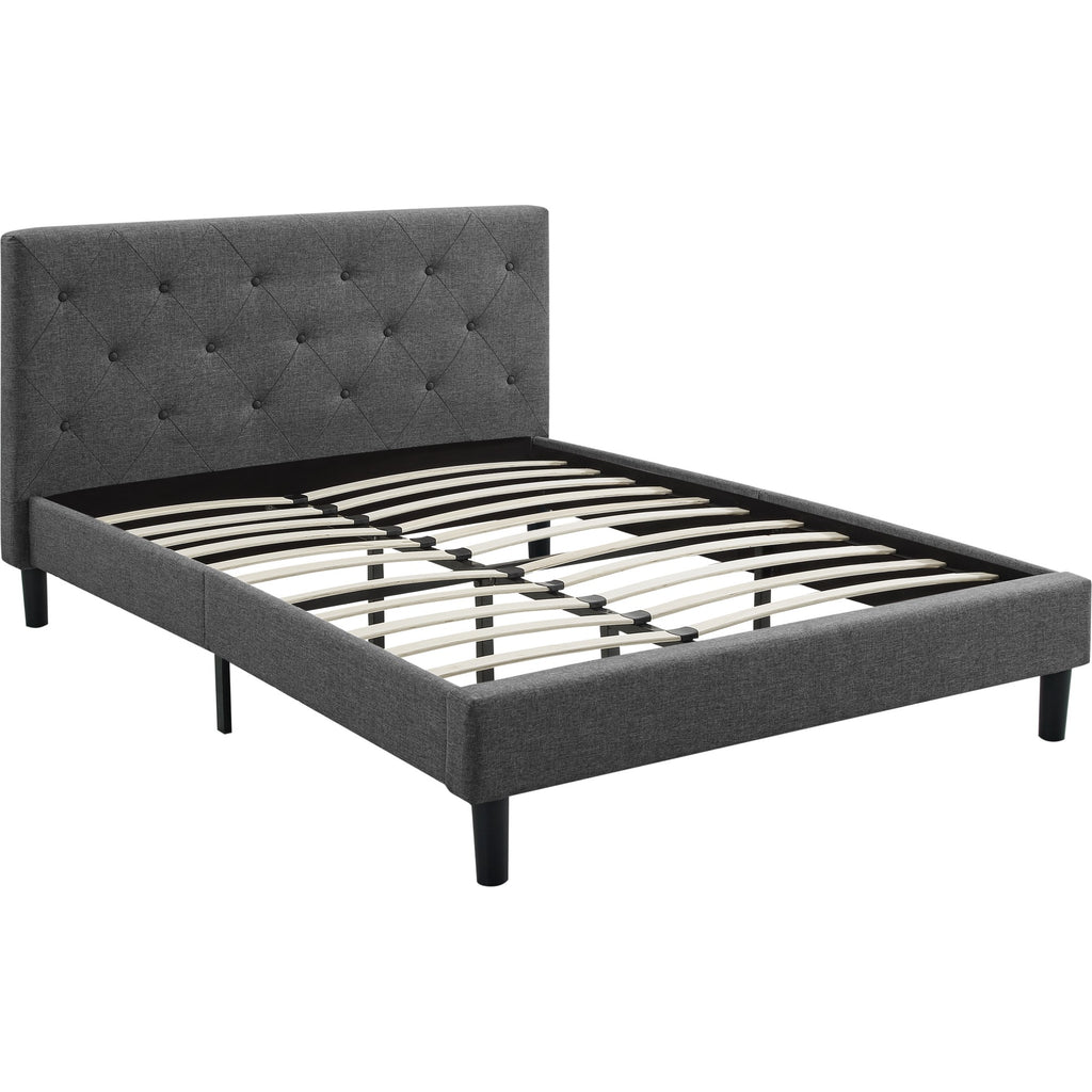 Gray Solid and Manufactured Wood Queen Upholstered Polyester Blend Bed Frame