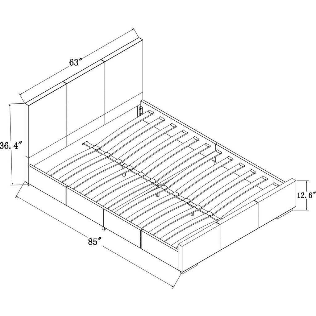 Gray Solid and Manufactured Wood Queen Upholstered Polyester Blend Bed Frame