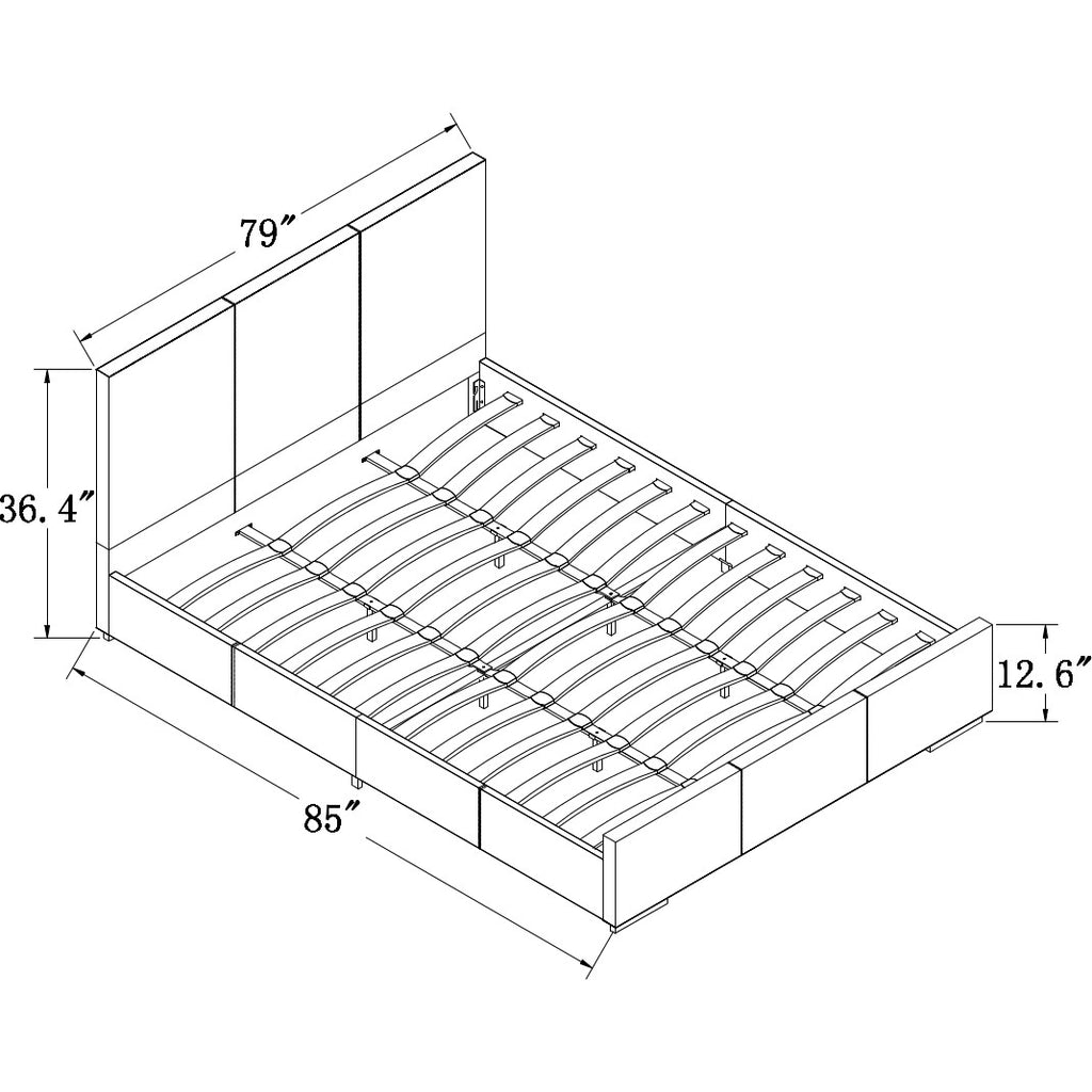 Gray Solid and Manufactured Wood Queen Upholstered Polyester Blend Bed Frame