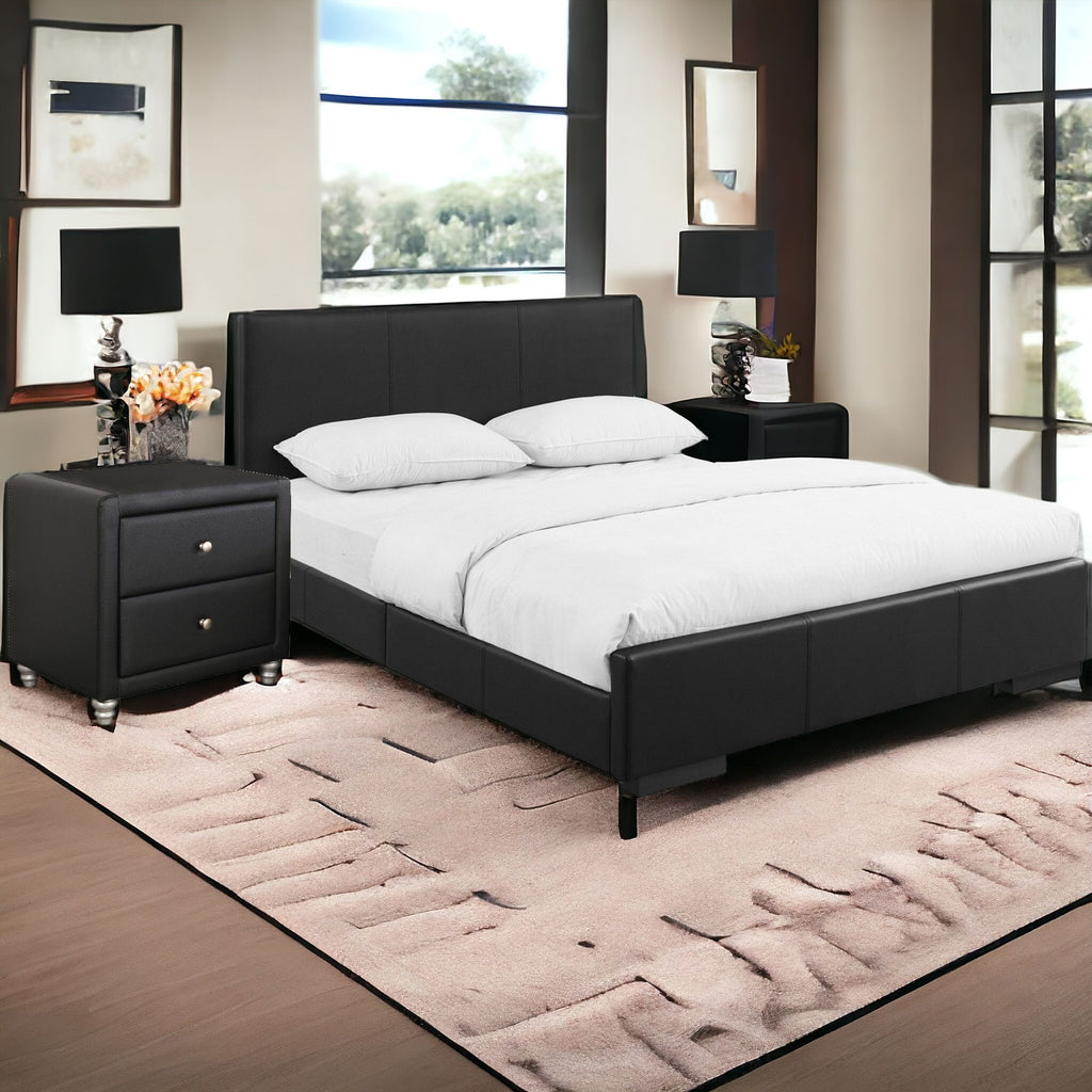 Black Solid and Manufactured Wood Twin Upholstered Faux Leather Bed Frame