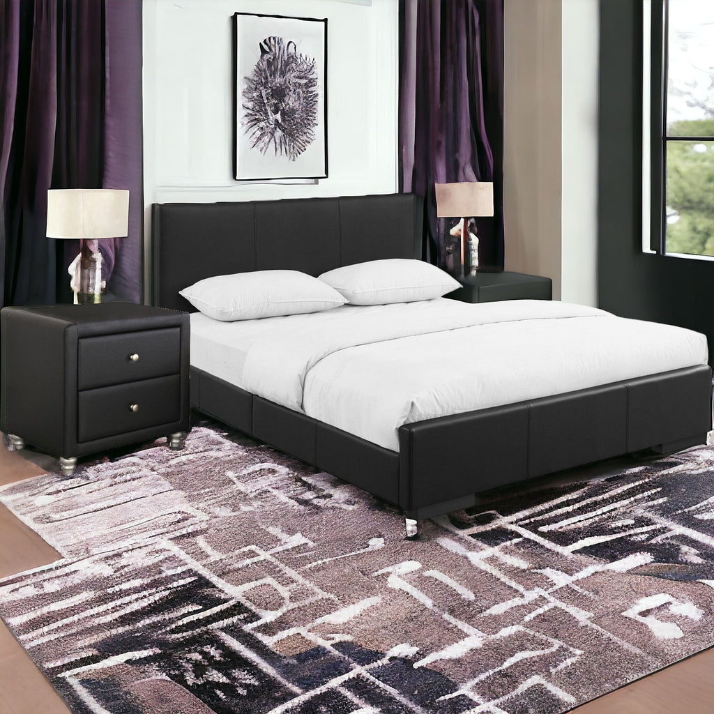 Black Solid and Manufactured Wood Twin Upholstered Faux Leather Bed Frame