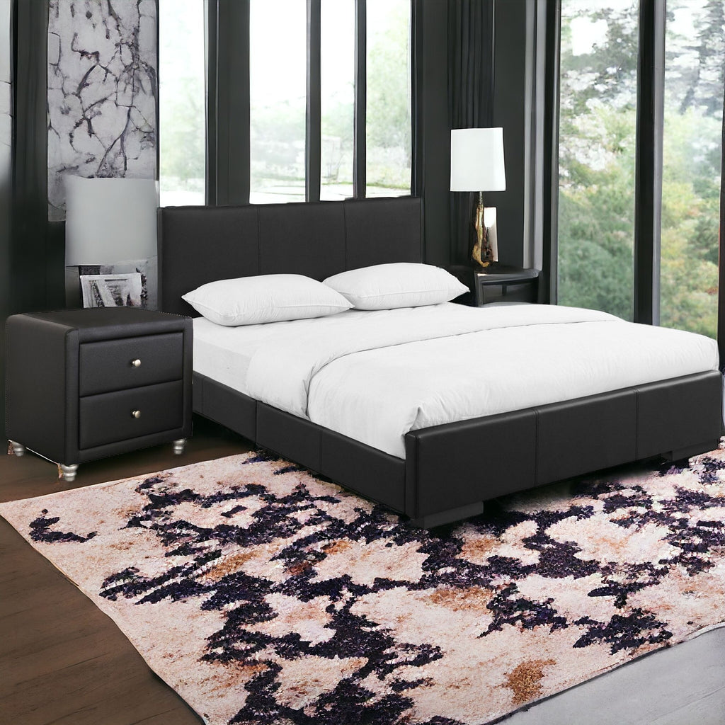 Black Solid and Manufactured Wood King Upholstered Faux Leather Bed Frame